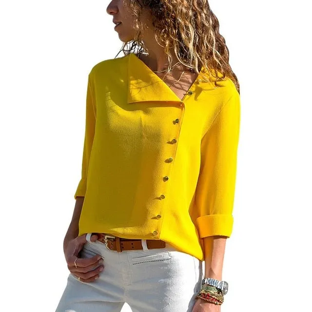 2021 Women's  Long Sleeve Skew Collar  Blouse Sizes S - 3XL