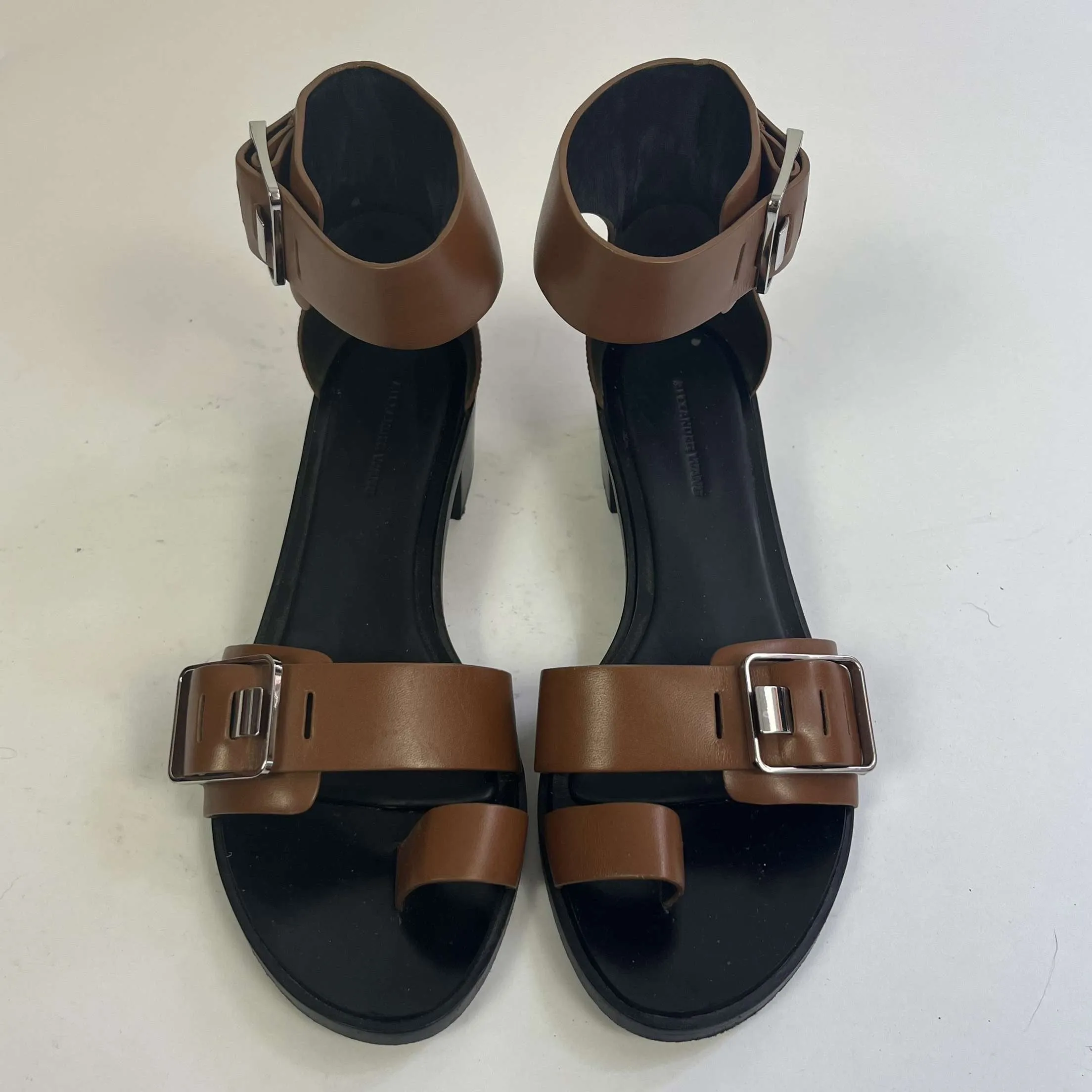 Alexander Wang £395 Toffee Leather Block Heel Jeisa Sandals 37.5