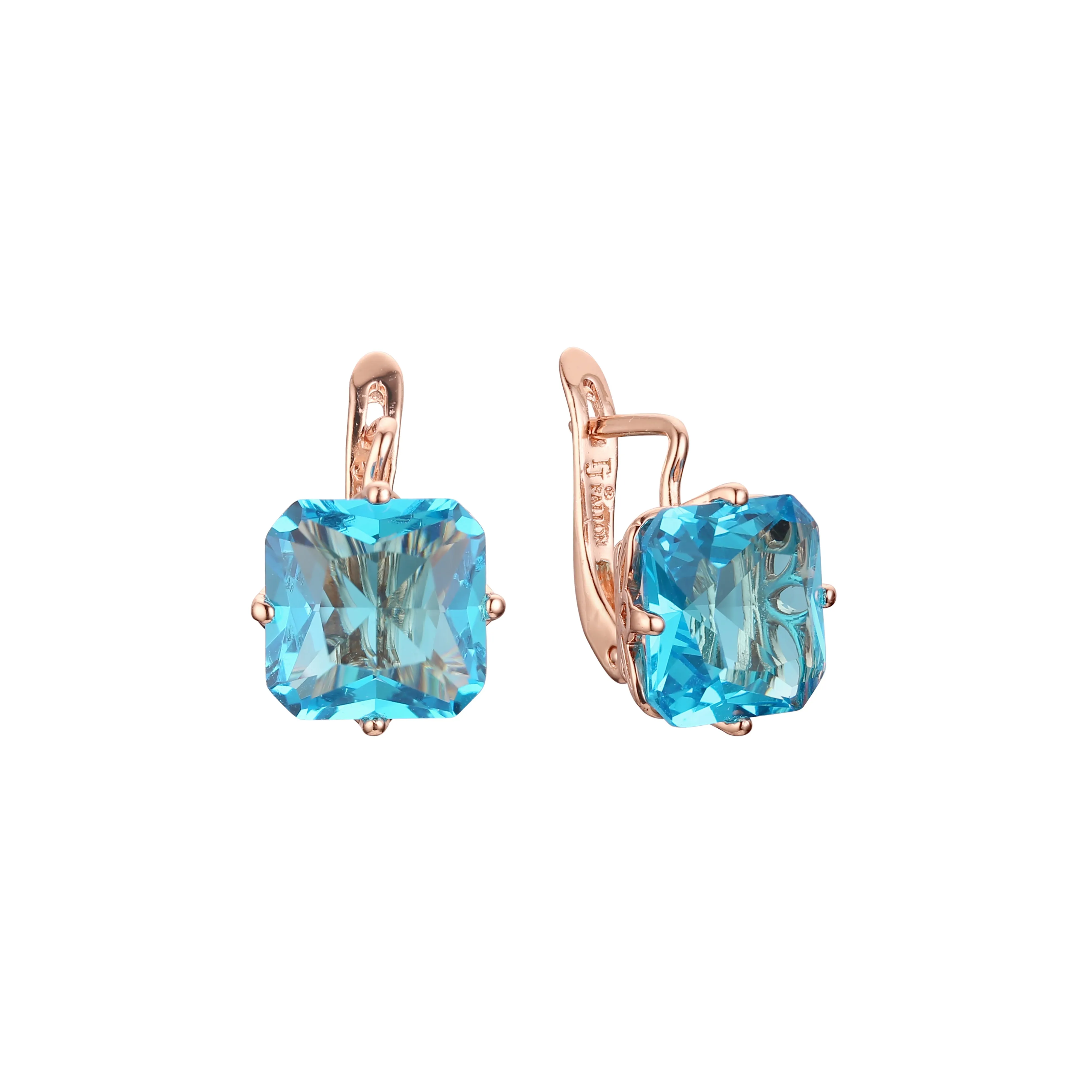 .Ashlee's Treasure - Big Solitaire emerald cut colorful cz 14K Gold, Rose Gold earrings