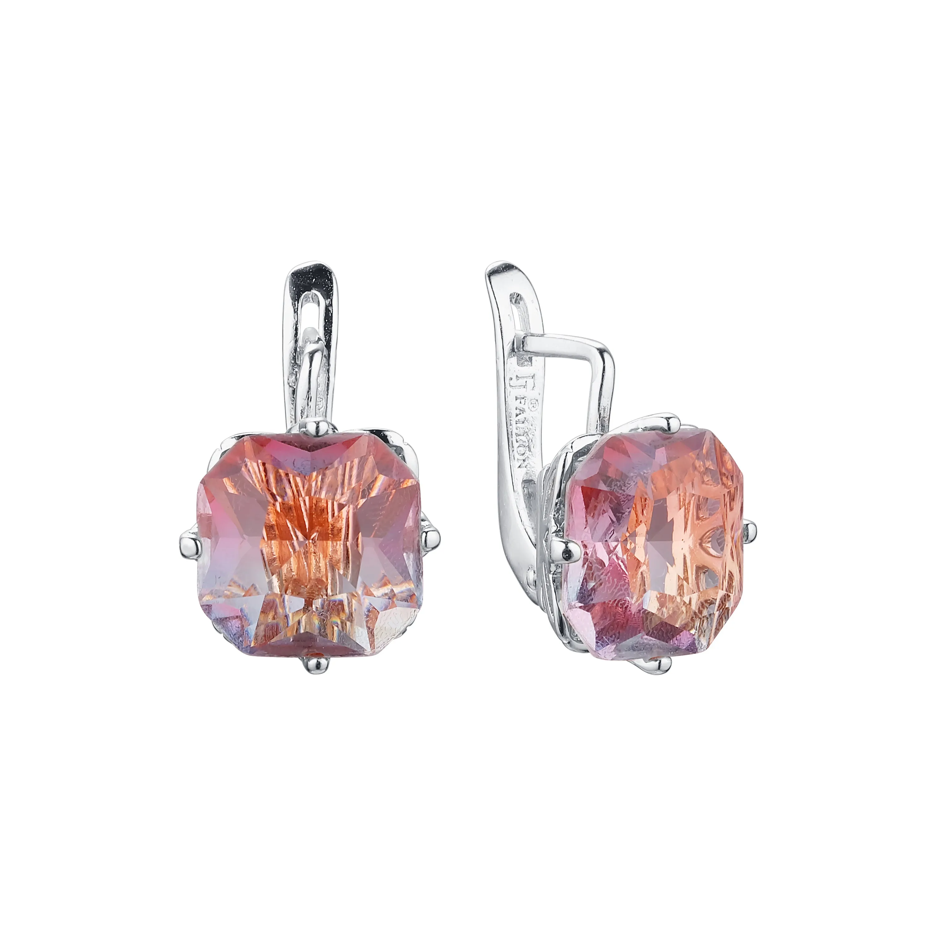 .Ashlee's Treasure - Big Solitaire emerald cut colorful cz 14K Gold, Rose Gold earrings