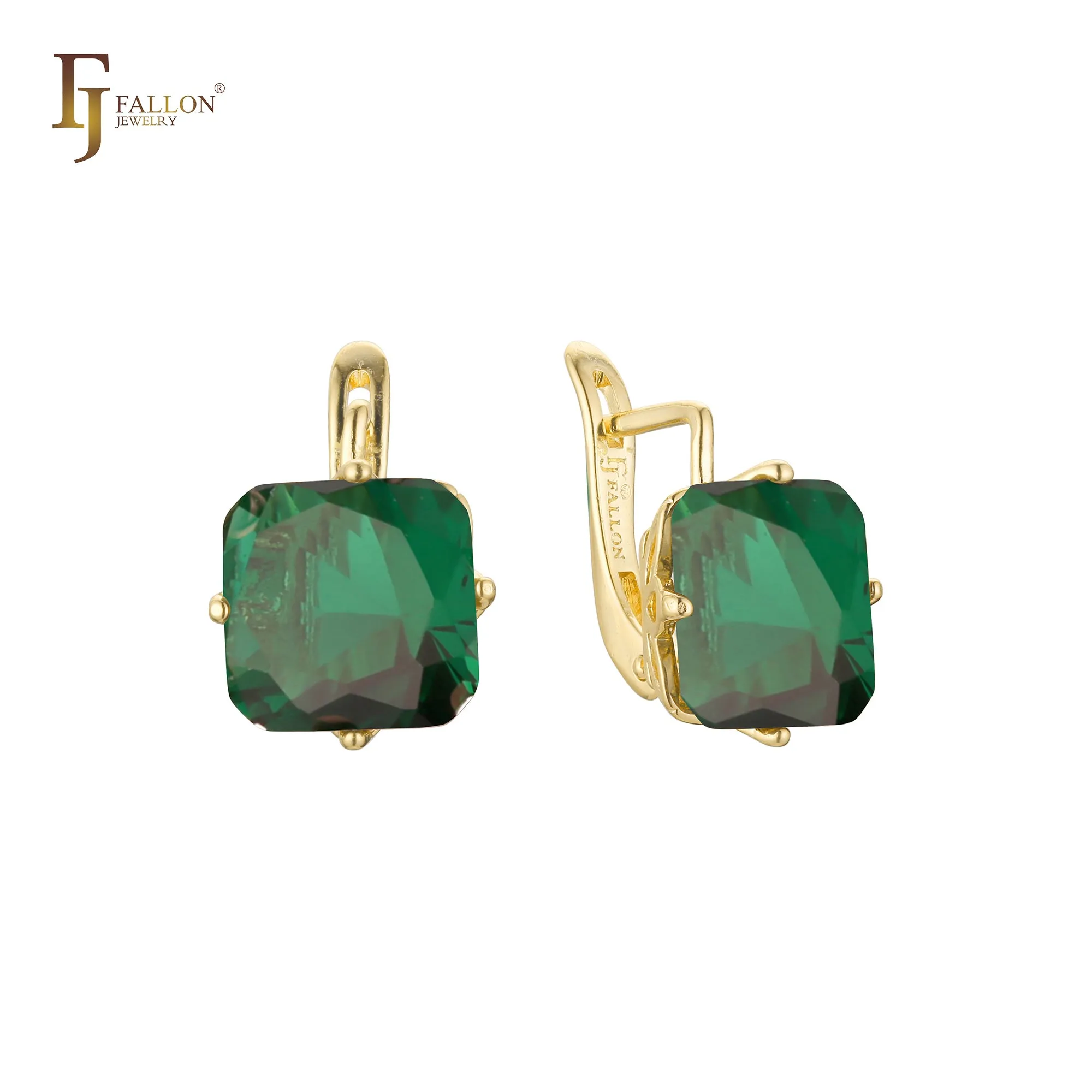 .Ashlee's Treasure - Big Solitaire emerald cut colorful cz 14K Gold, Rose Gold earrings