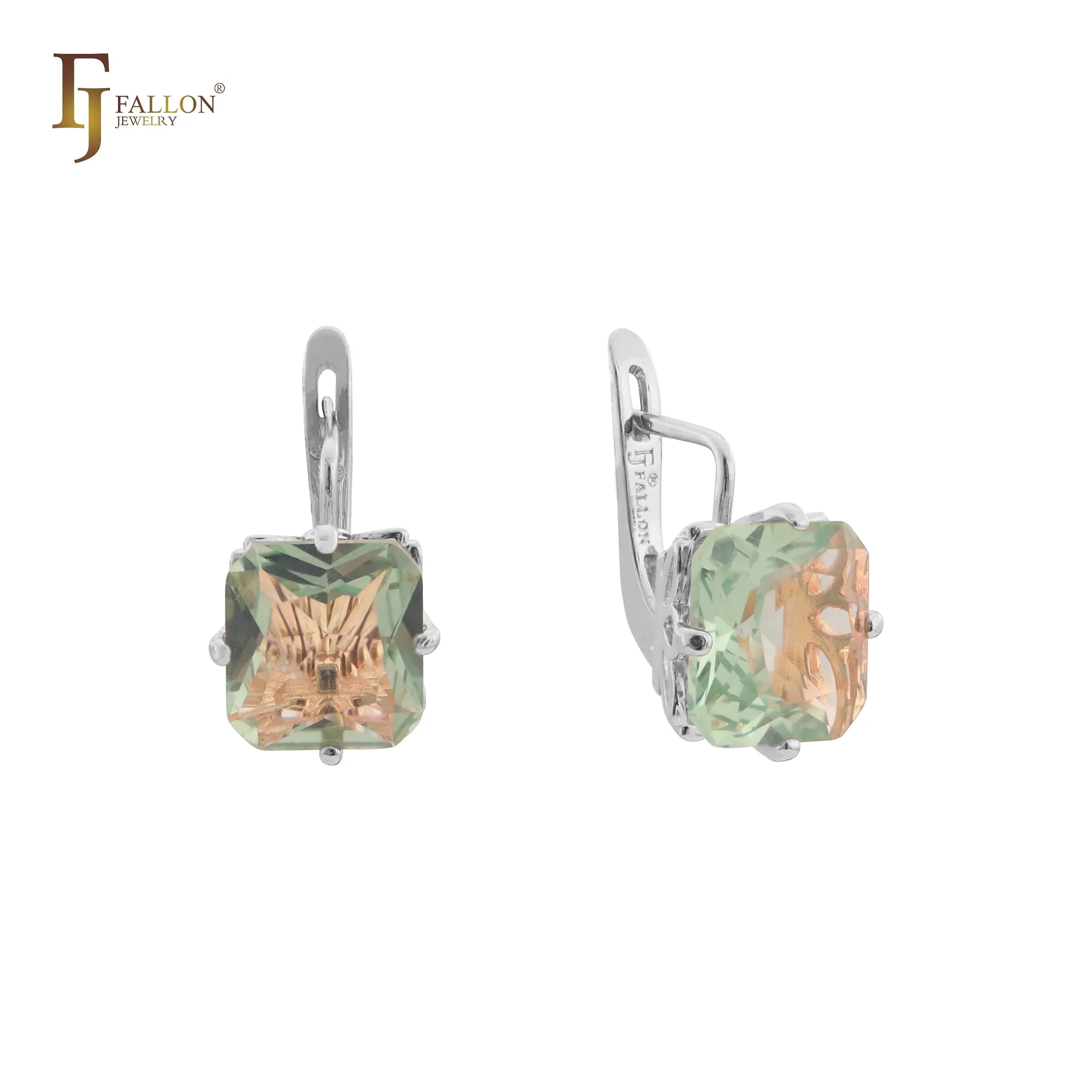 .Ashlee's Treasure - Big Solitaire emerald cut colorful cz 14K Gold, Rose Gold earrings