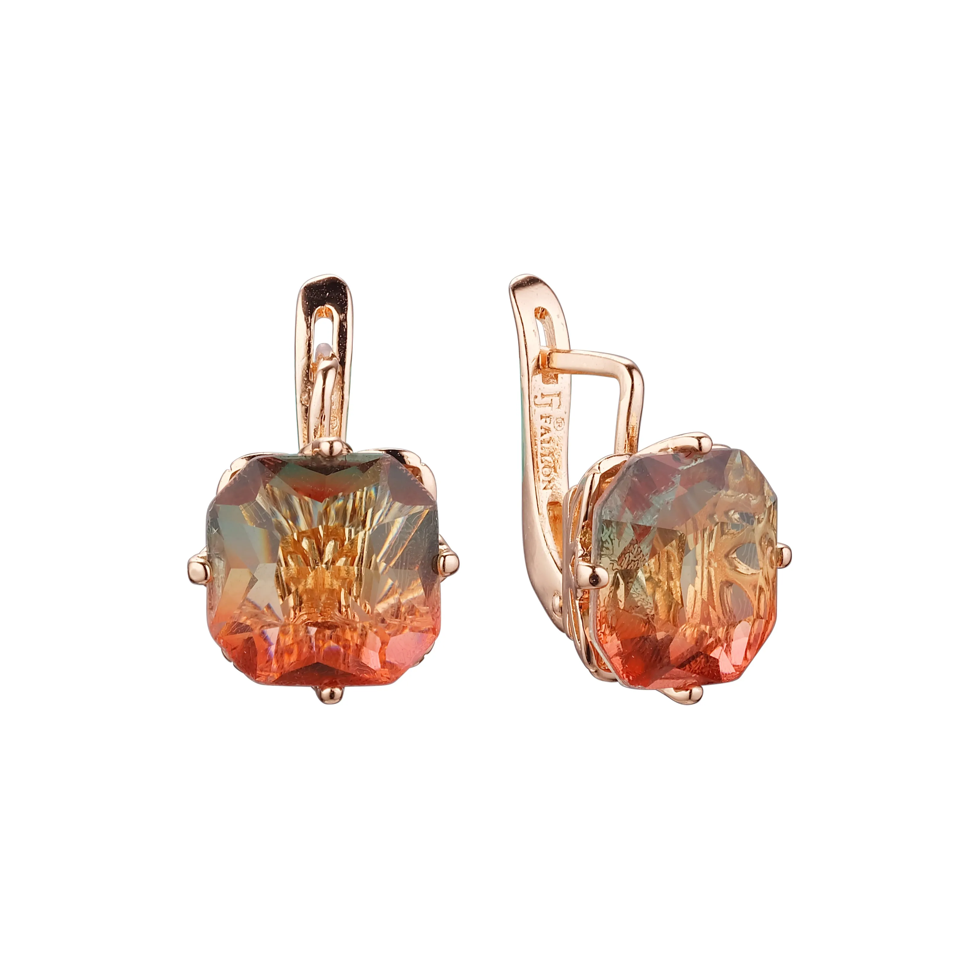 .Ashlee's Treasure - Big Solitaire emerald cut colorful cz 14K Gold, Rose Gold earrings