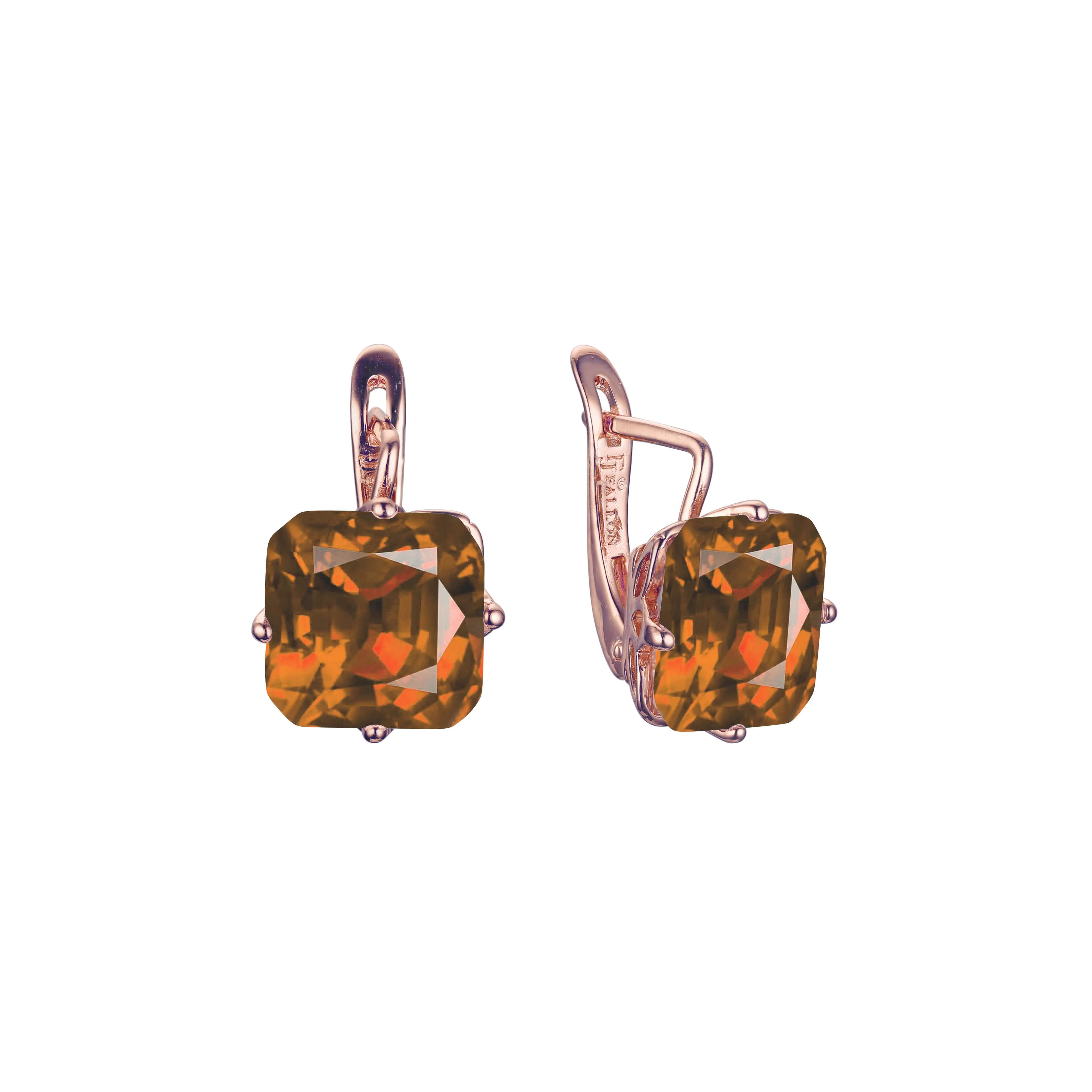 .Ashlee's Treasure - Big Solitaire emerald cut colorful cz 14K Gold, Rose Gold earrings