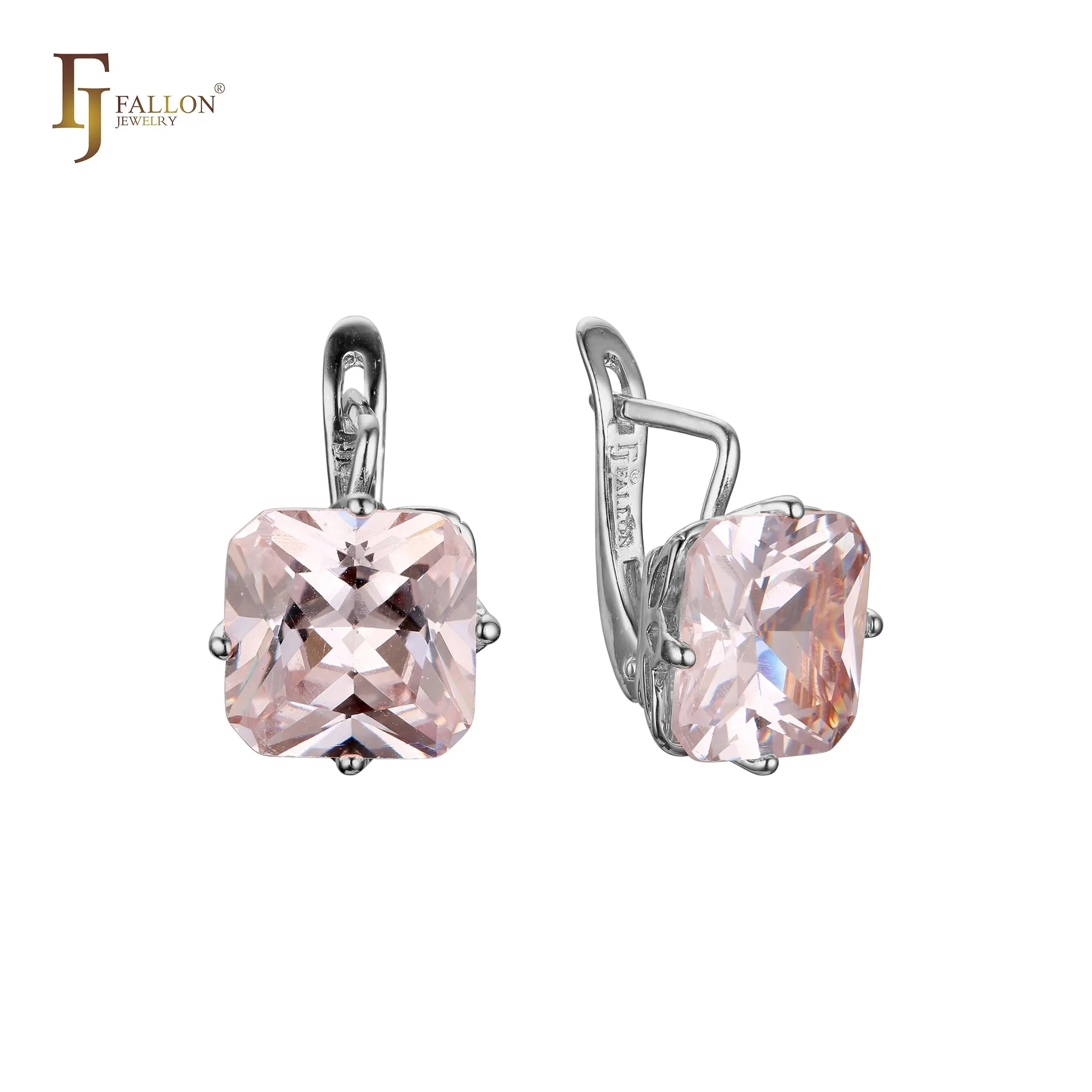 .Ashlee's Treasure - Big Solitaire emerald cut colorful cz 14K Gold, Rose Gold earrings