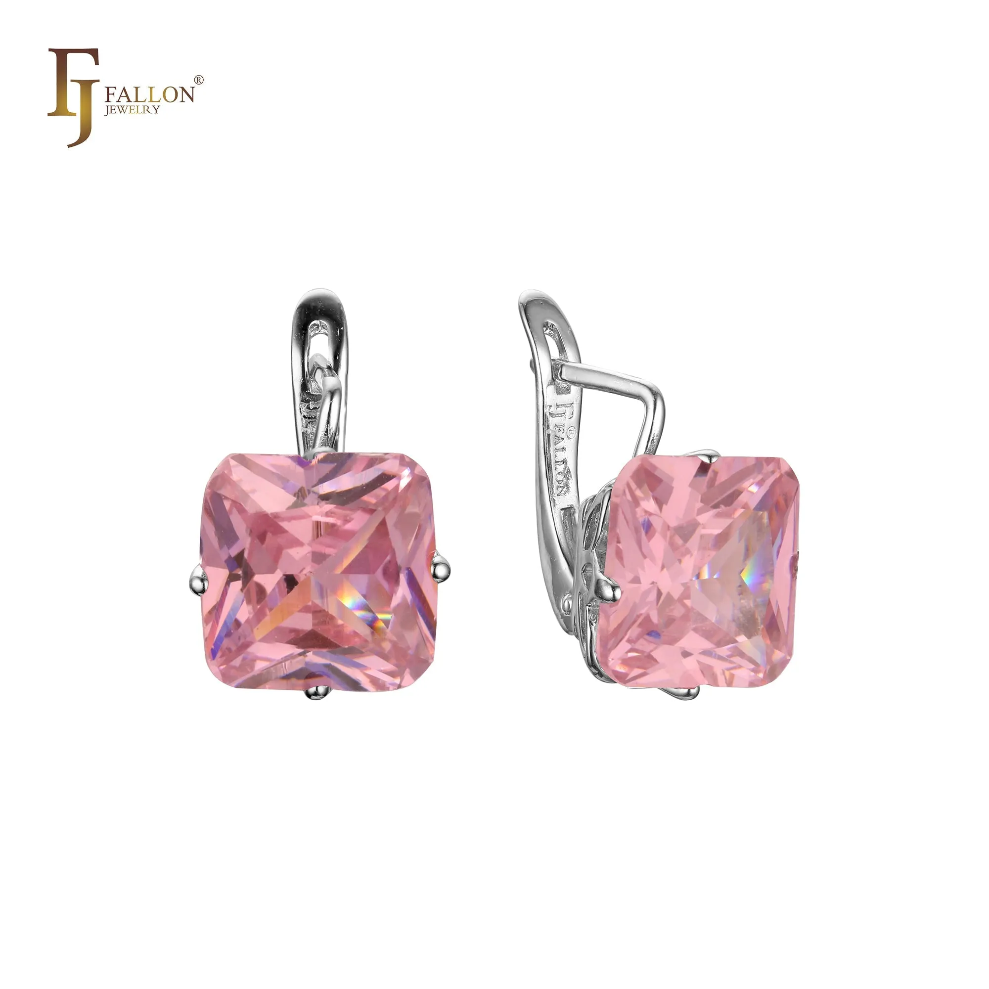 .Ashlee's Treasure - Big Solitaire emerald cut colorful cz 14K Gold, Rose Gold earrings