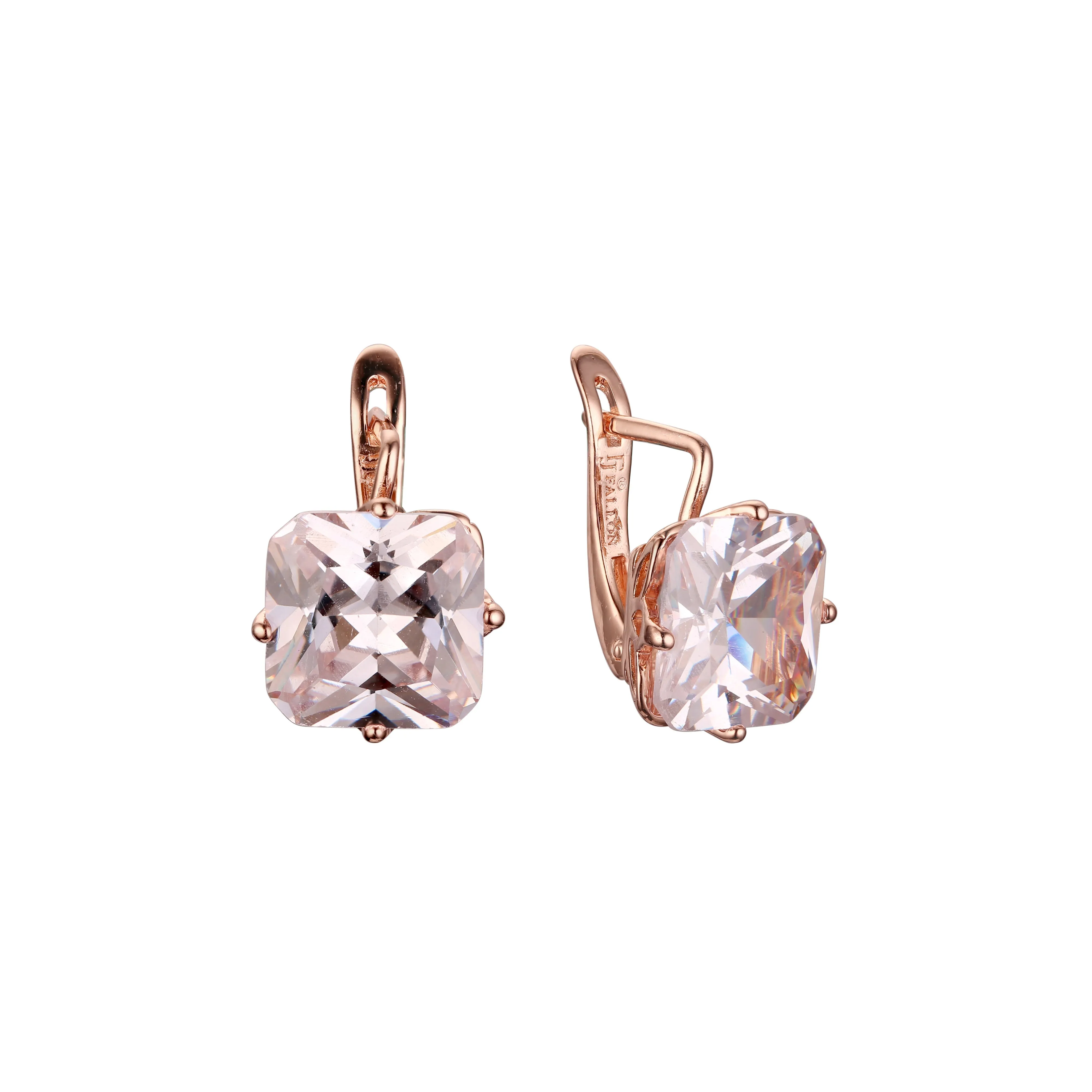 .Ashlee's Treasure - Big Solitaire emerald cut colorful cz 14K Gold, Rose Gold earrings