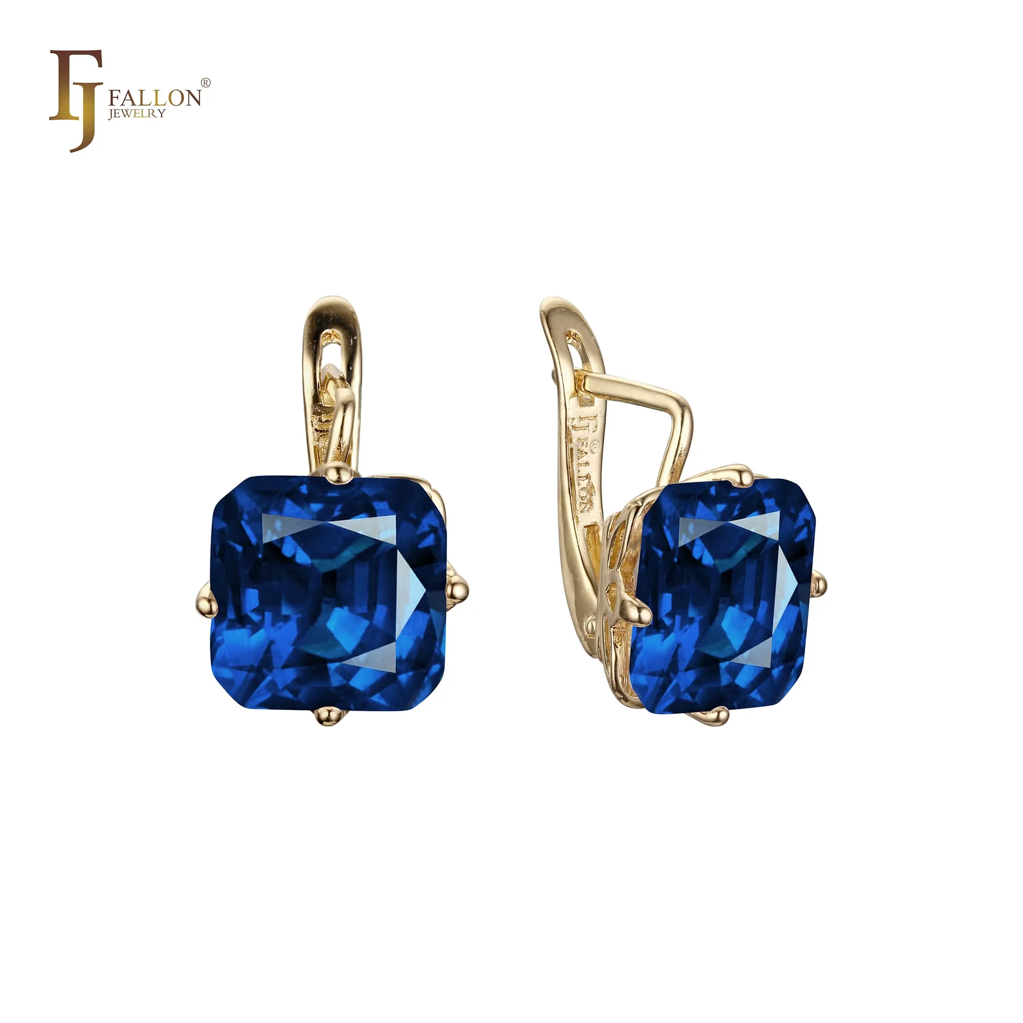 .Ashlee's Treasure - Big Solitaire emerald cut colorful cz 14K Gold, Rose Gold earrings