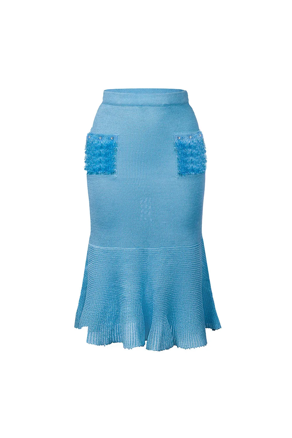 Baby Blue Knit Skirt With Handmade Details