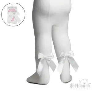 Baby Girls Cream Jaquard Tights With Long Bow