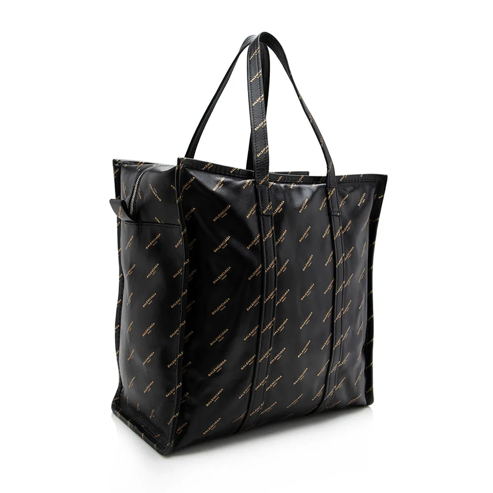 Balenciaga Leather Logo Bazar Medium Tote (SHF-16285)