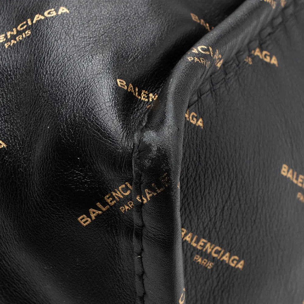 Balenciaga Leather Logo Bazar Medium Tote (SHF-16285)