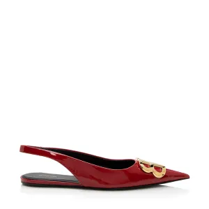 Balenciaga Patent Leather BB Knife Slingback Flats - Size 7 / 37 (SHF-22027)