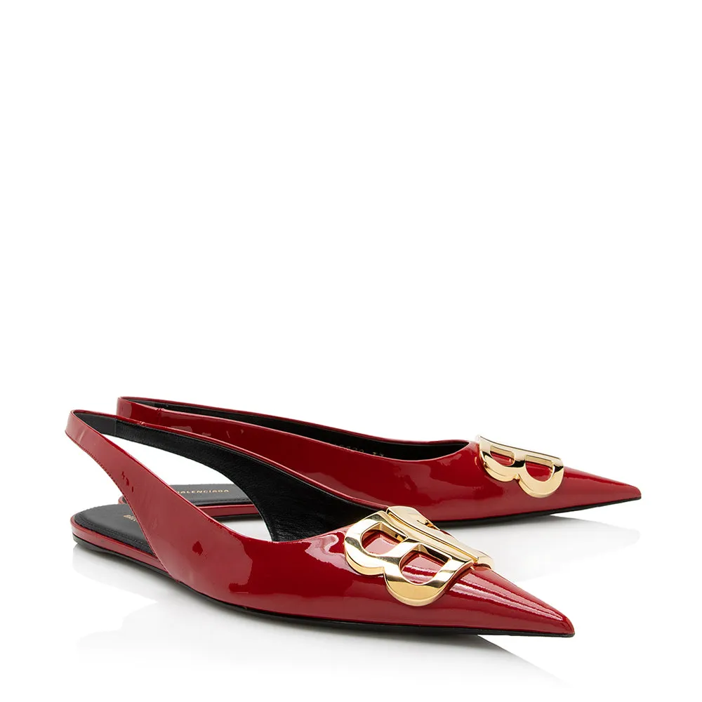 Balenciaga Patent Leather BB Knife Slingback Flats - Size 7 / 37 (SHF-22027)