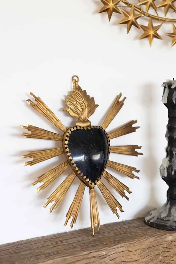 Black & Gold Sacred Heart Hanging Ornament