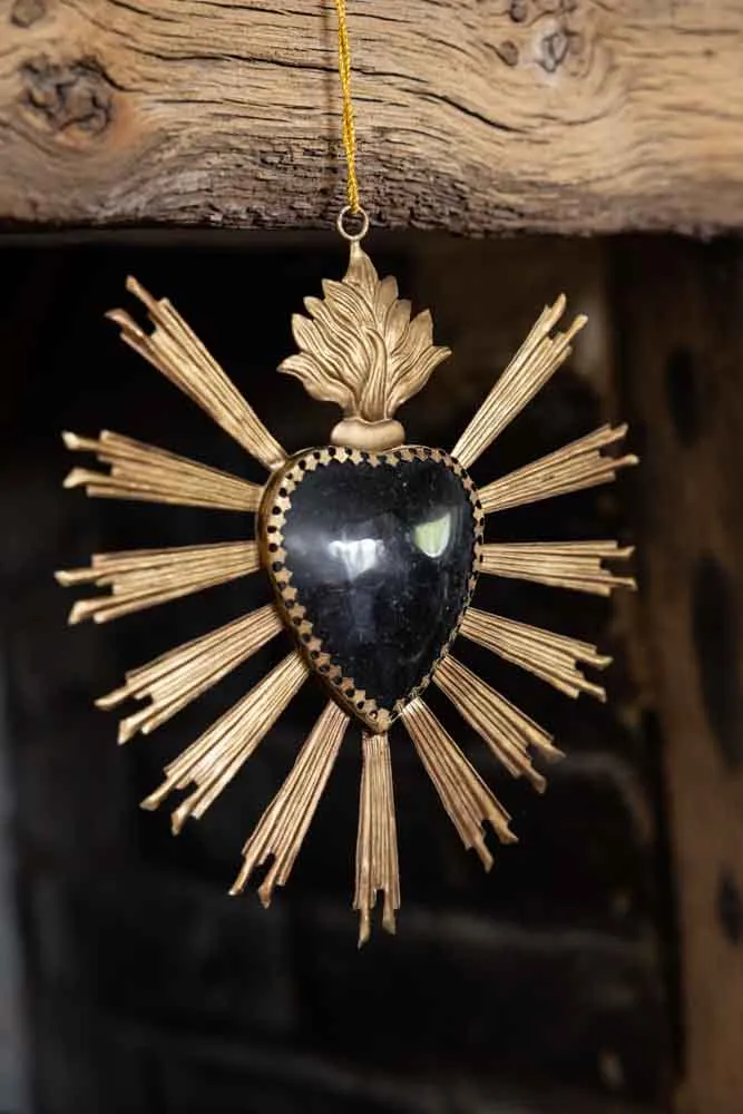 Black & Gold Sacred Heart Hanging Ornament