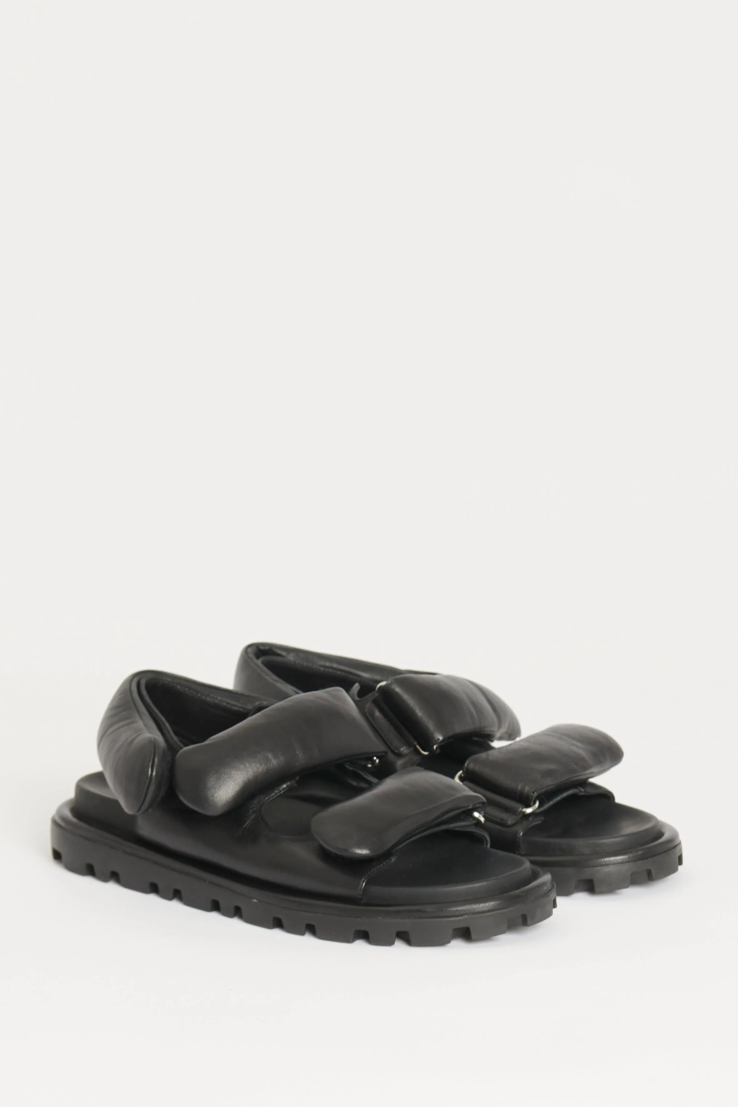 Black Padded Leather Preowned Sandals