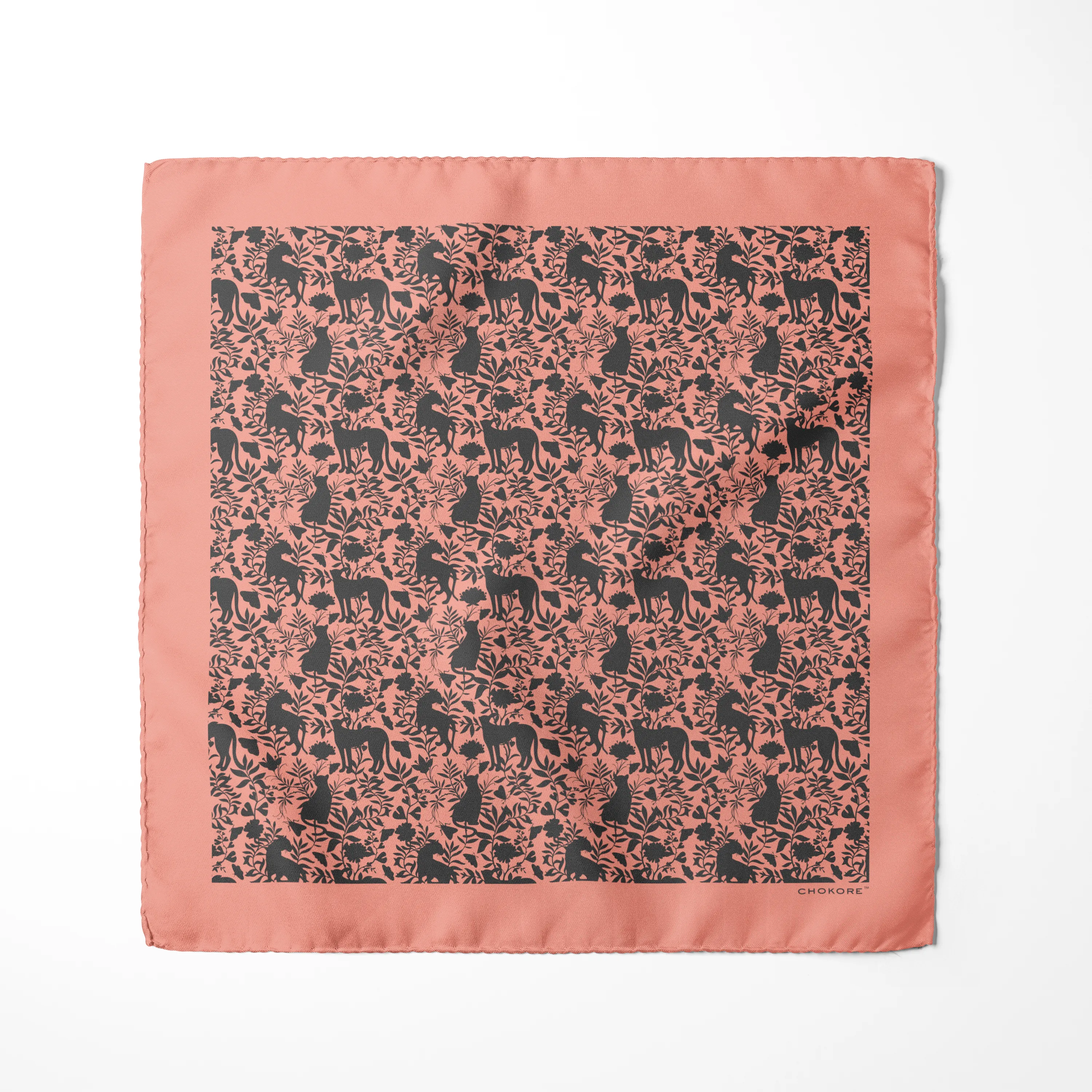 Chokore Light Pink Animal print Silk Pocket Square - Wildlife Range