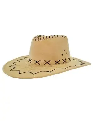 Cowboy Hat - Beige Suede with leather trim