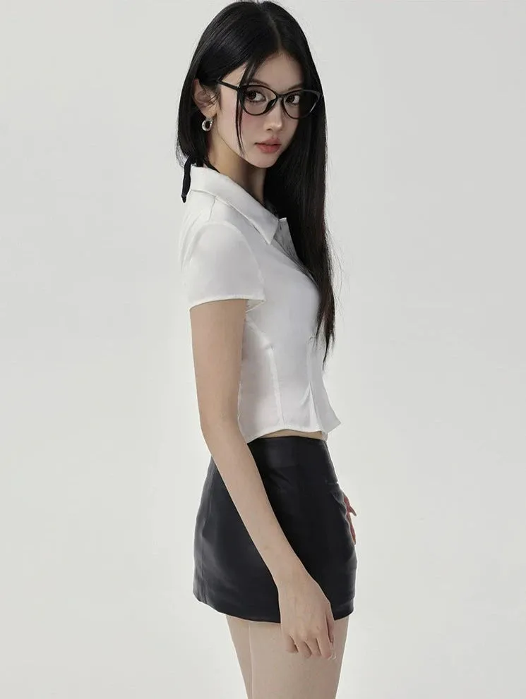 Cropped Tie-Front Blouse with Short Sleeves