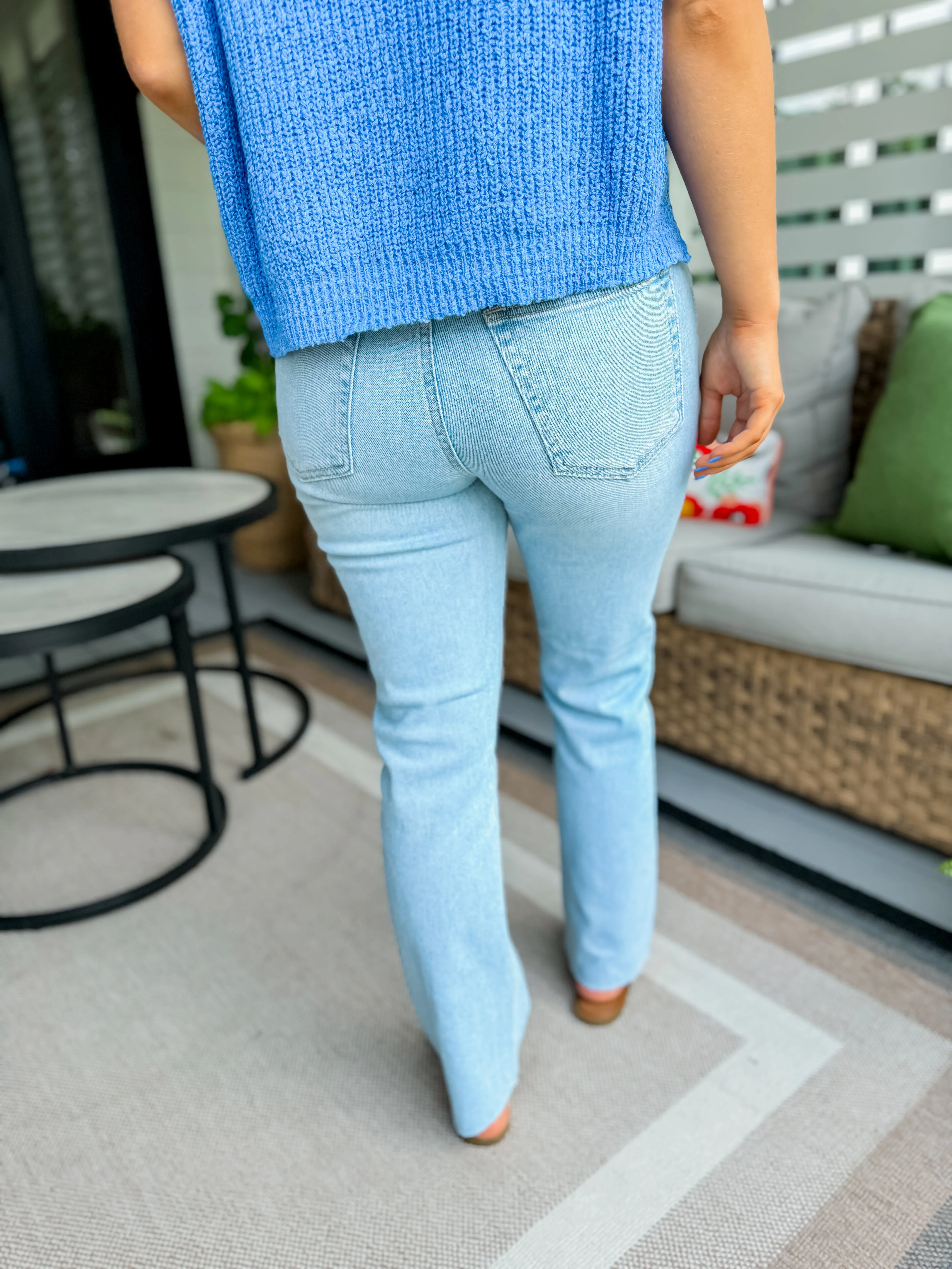 Cut Off Straight Leg Jeans in Light Denim