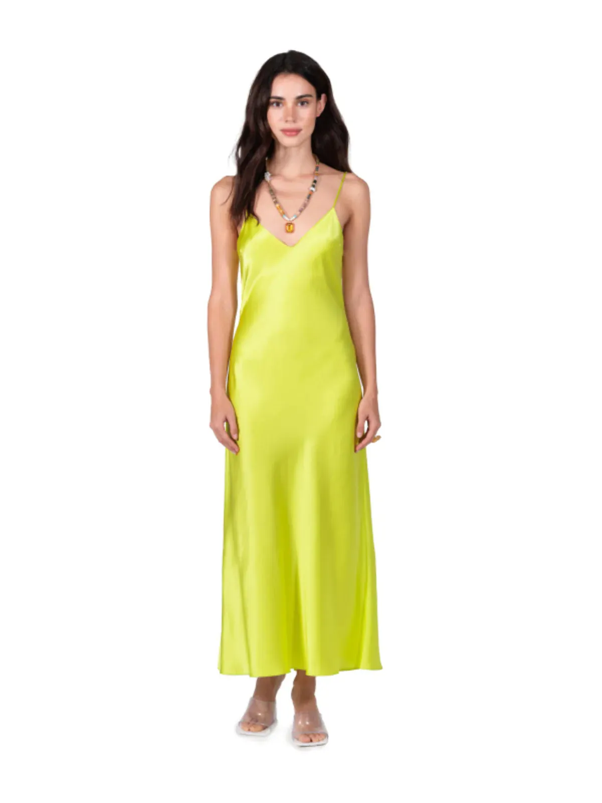 Dannijo Midi Bias Slip Dress Chartreuse