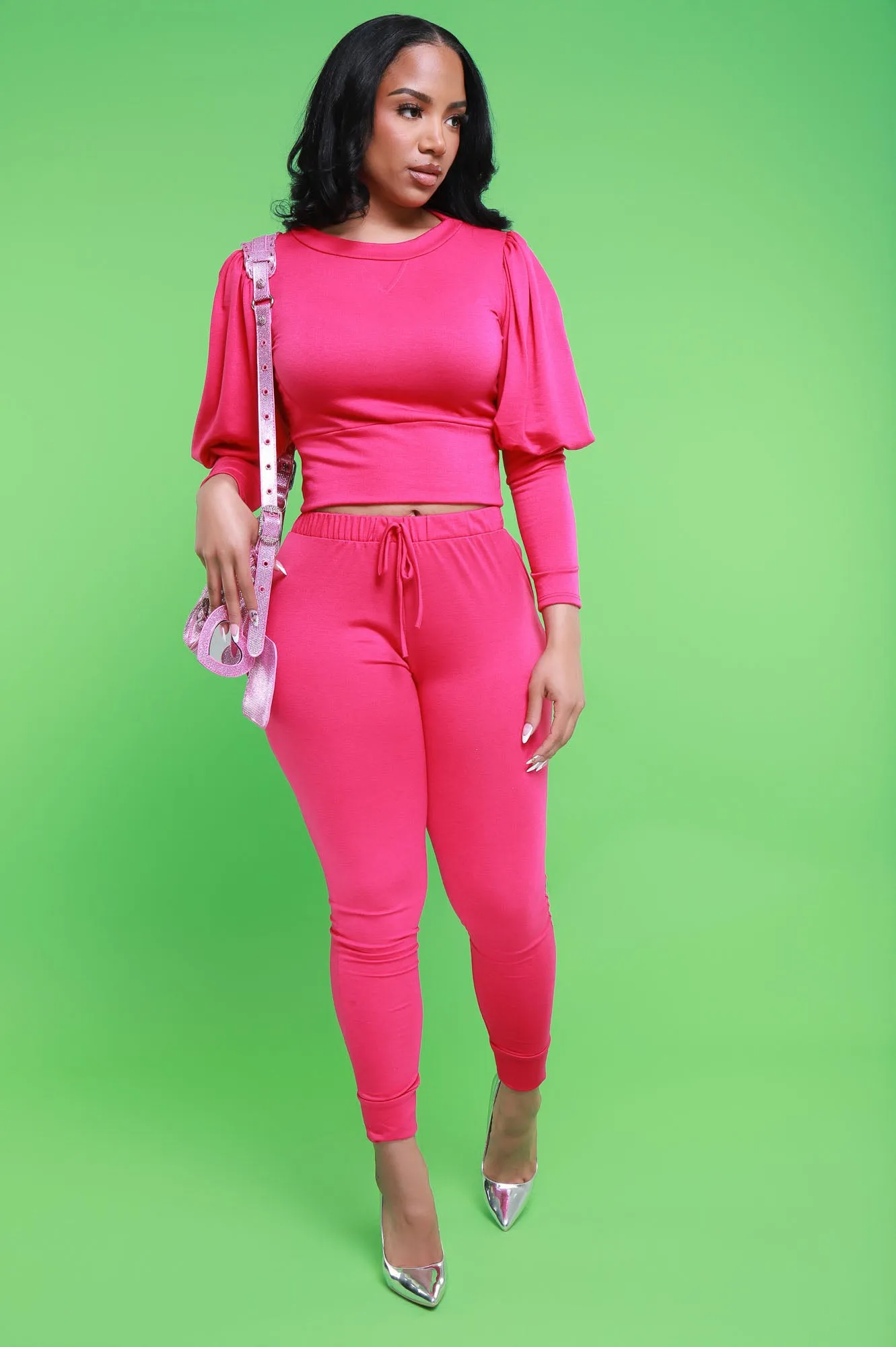 Diary Power Sleeve Jogger Set - Hot Pink