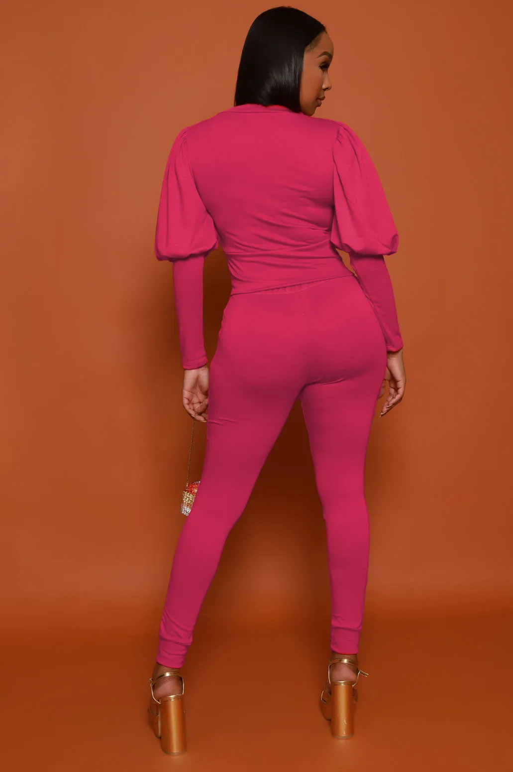 Diary Power Sleeve Jogger Set - Hot Pink