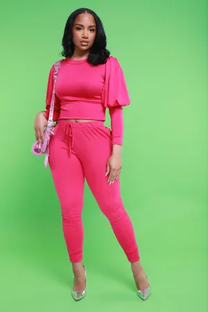 Diary Power Sleeve Jogger Set - Hot Pink