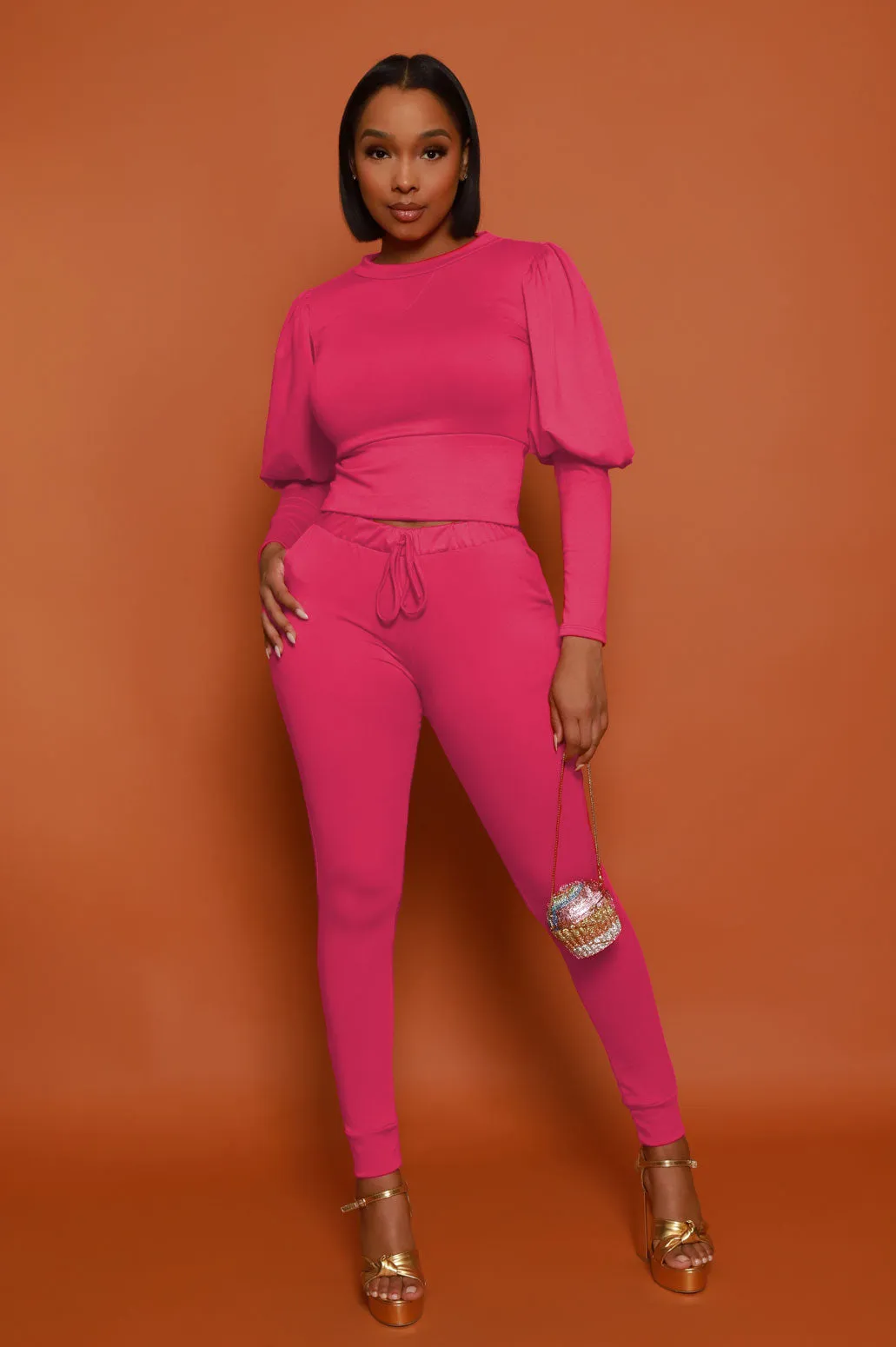 Diary Power Sleeve Jogger Set - Hot Pink