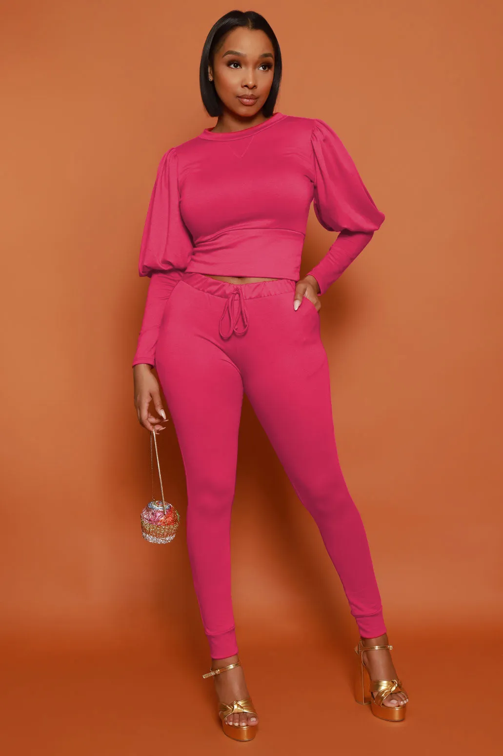 Diary Power Sleeve Jogger Set - Hot Pink