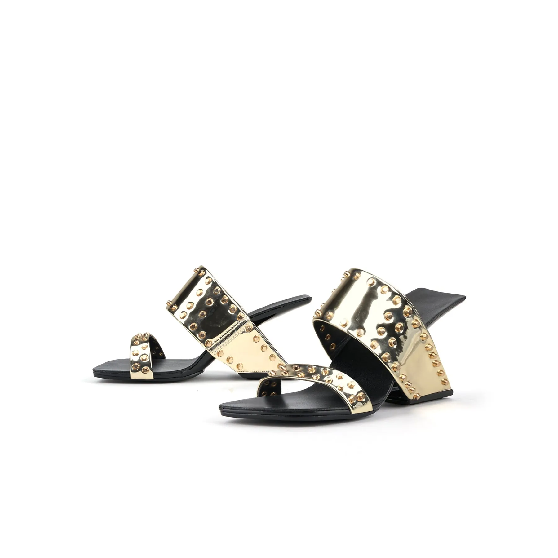 Edgy Metal Embellished Heel-Less Mules