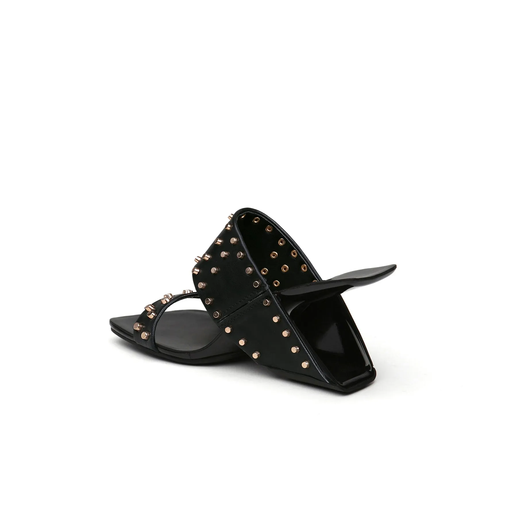 Edgy Metal Embellished Heel-Less Mules