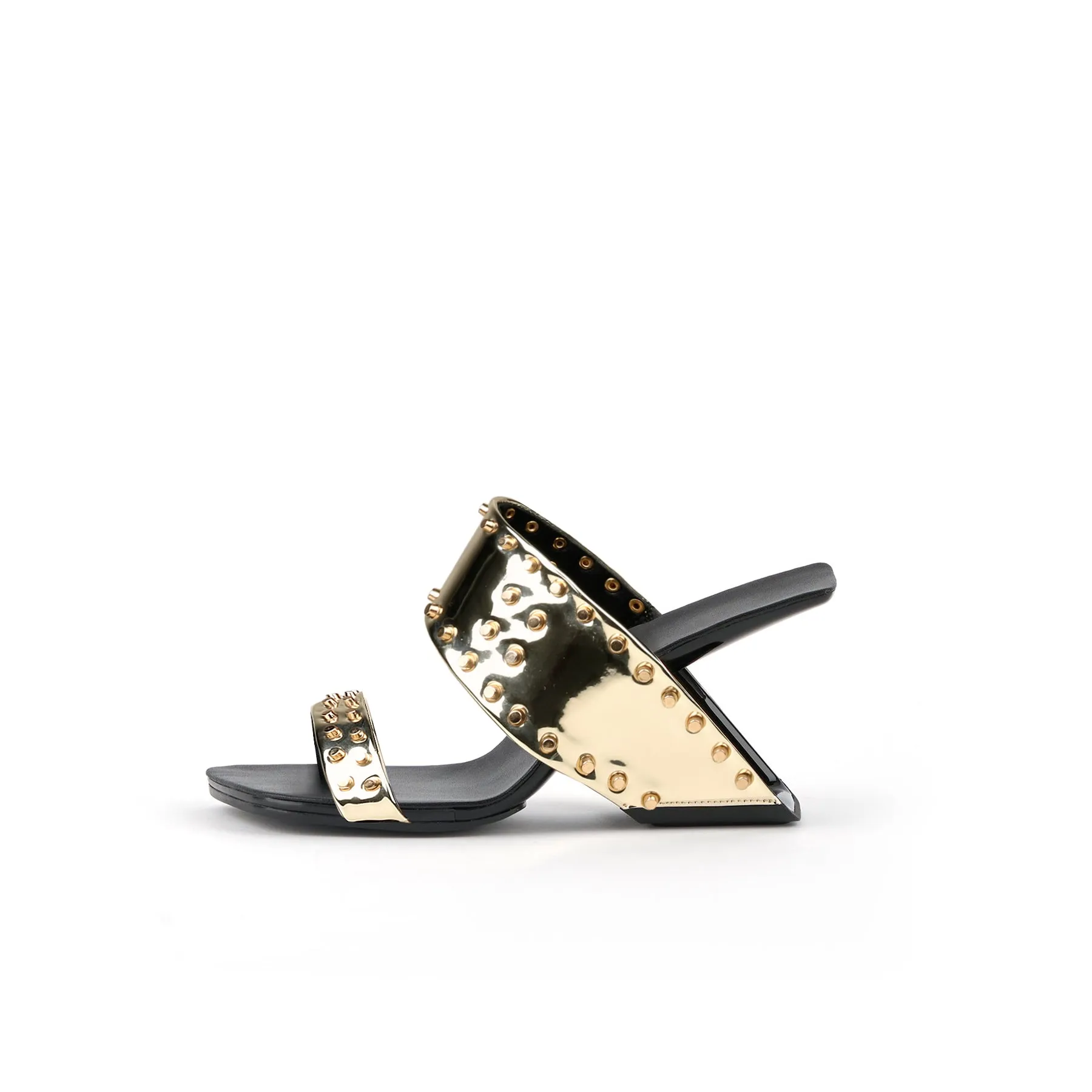 Edgy Metal Embellished Heel-Less Mules