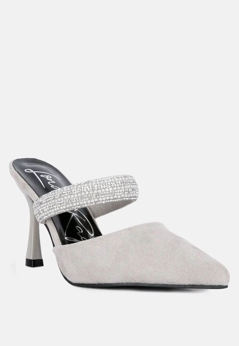 Fauci Diamante Strap Heeled Mules