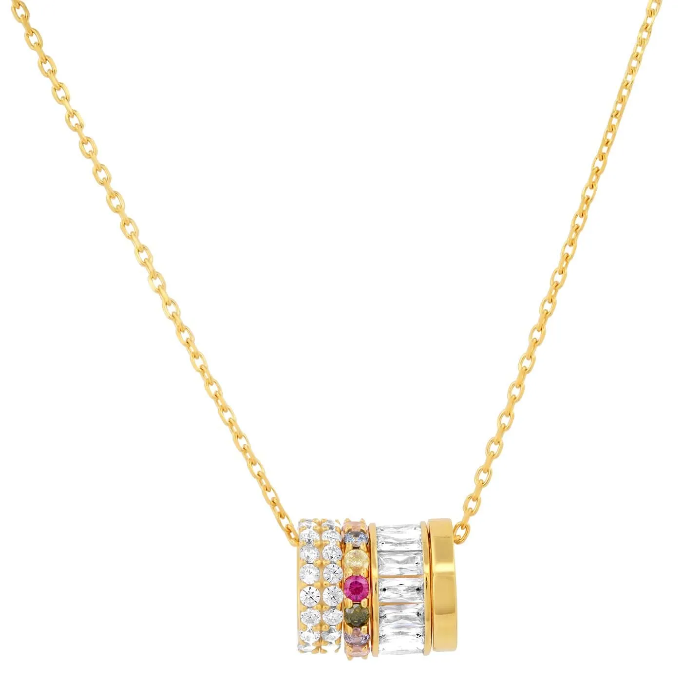 Gold Vermeil Necklace with Clear and Rainbow CZ Rondelles