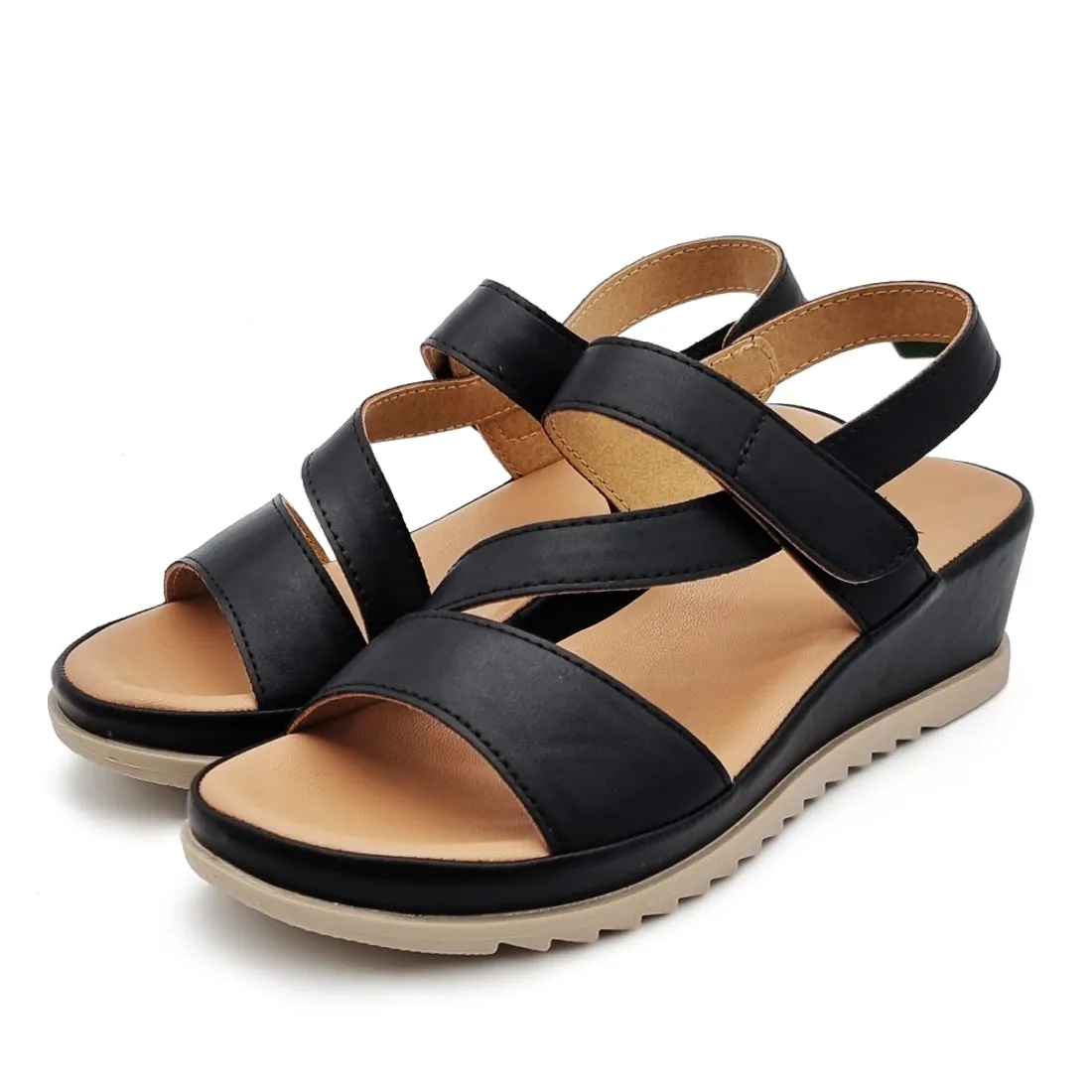 Hook Loop Strap Wedge Sandals