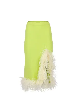 Lime Knit Skirt With Feathers