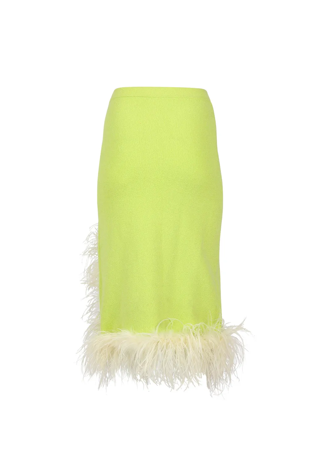 Lime Knit Skirt With Feathers