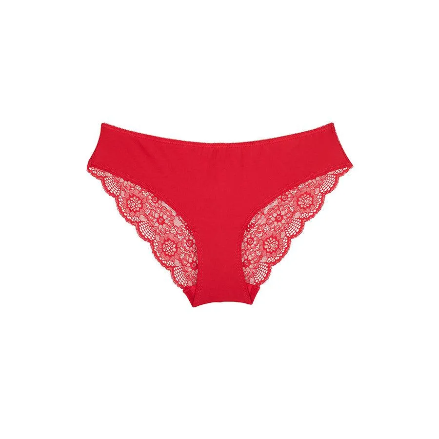 Peony Lace Bum Bikini Brief - Savvy Red