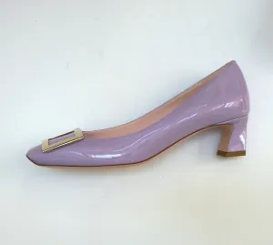 Roger Vivier Trompette 45 Baby Purple Lavender Patent Leather Block Heels Kitten Shoes