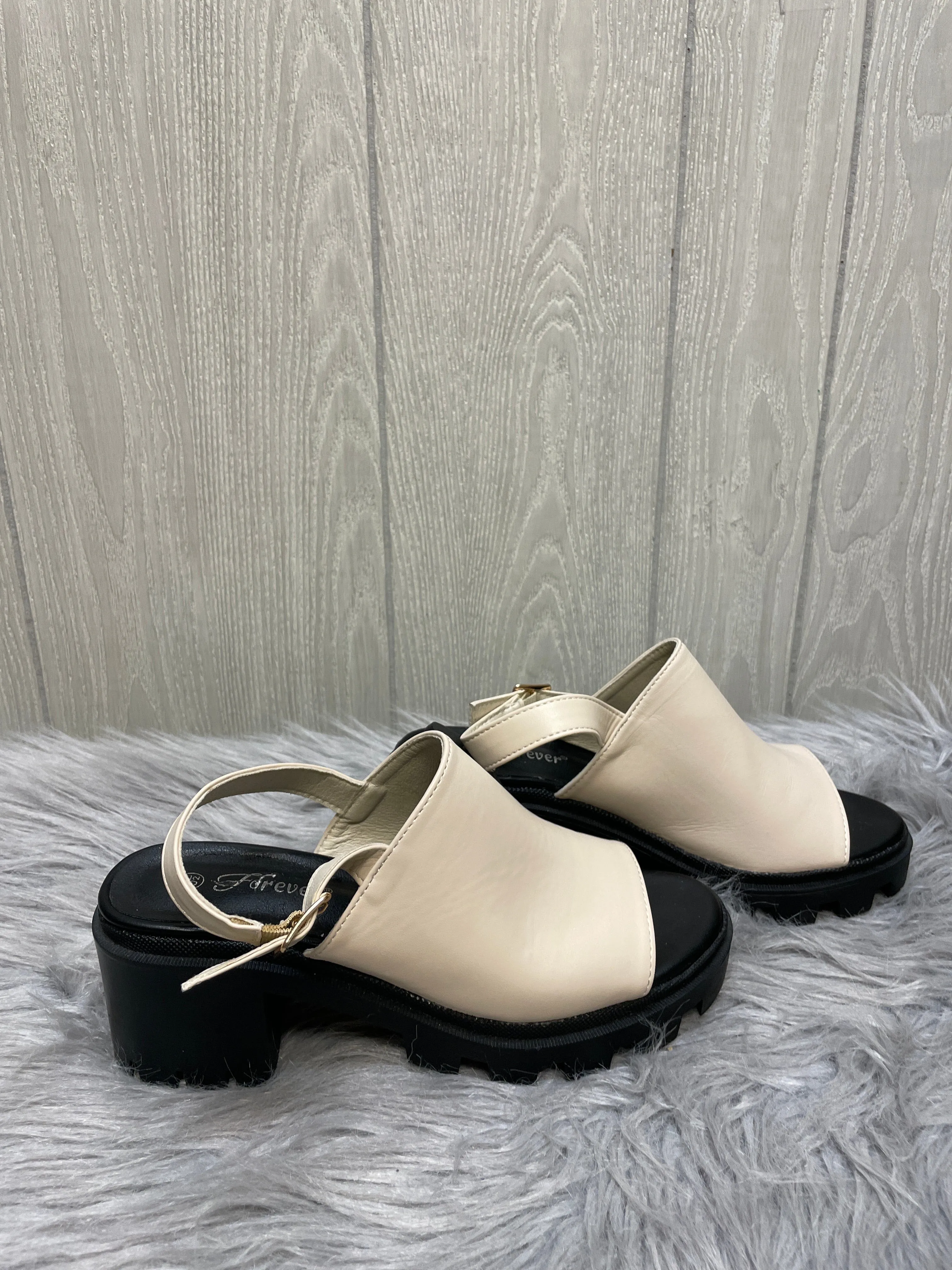 Sandals Heels Block By Forever In Black & Tan, Size: 6.5