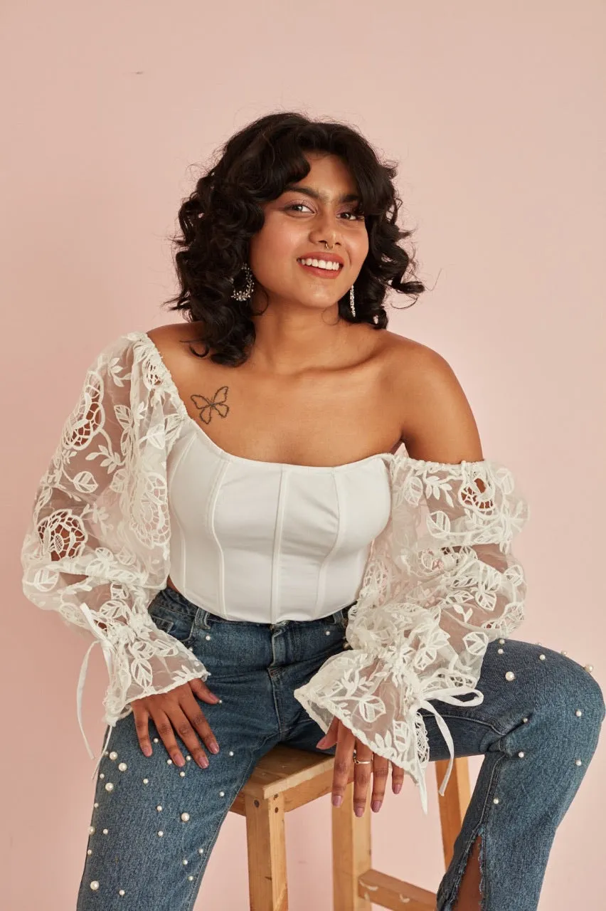 Sasha Embroidered Organza Sleeve Corset Top