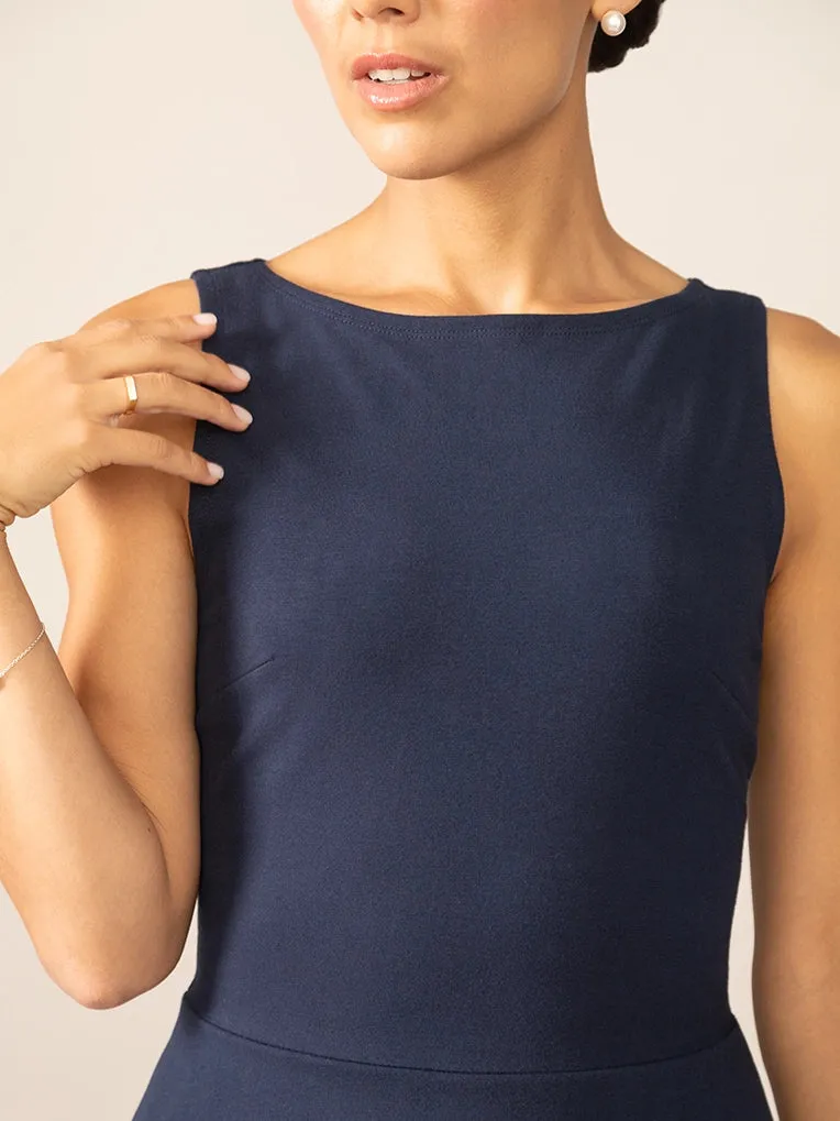 Sleeveless Fit And Flare Knit OTK Dress in Midnight Blue