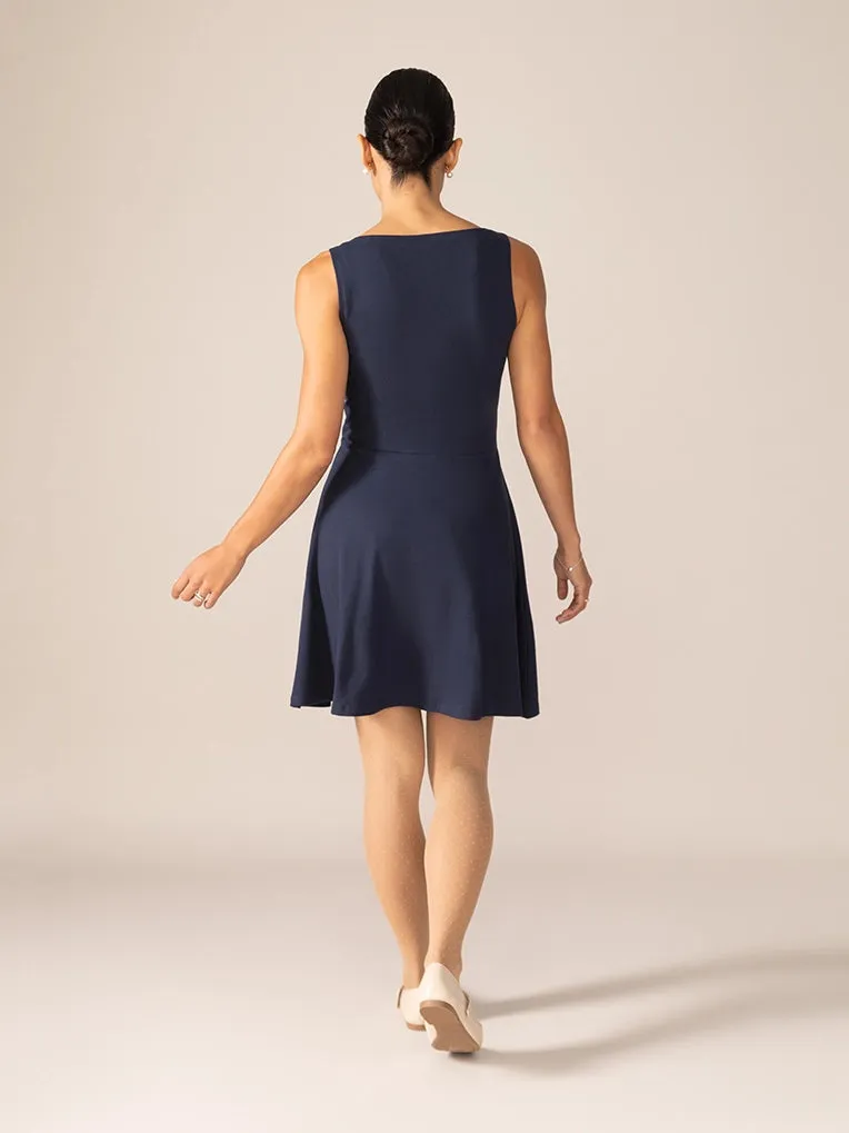 Sleeveless Fit And Flare Knit OTK Dress in Midnight Blue