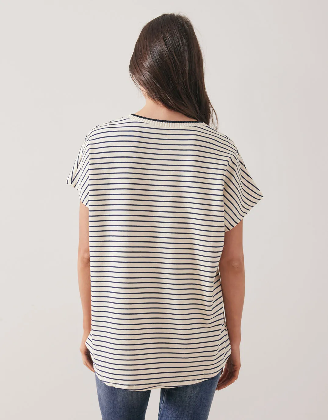 Striped Crew Neck Top - Cream/Navy