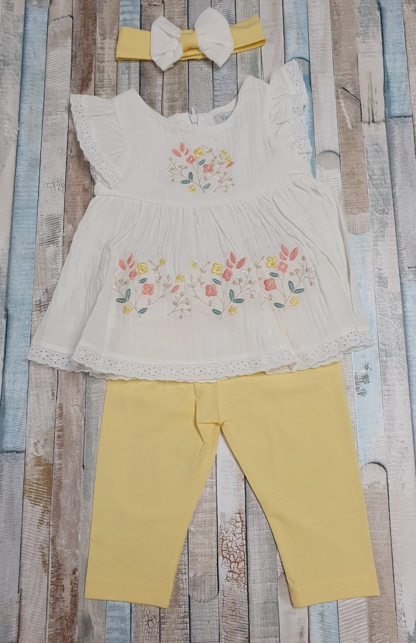 Visara Girls Lemon And Cream Top And Leggins Set