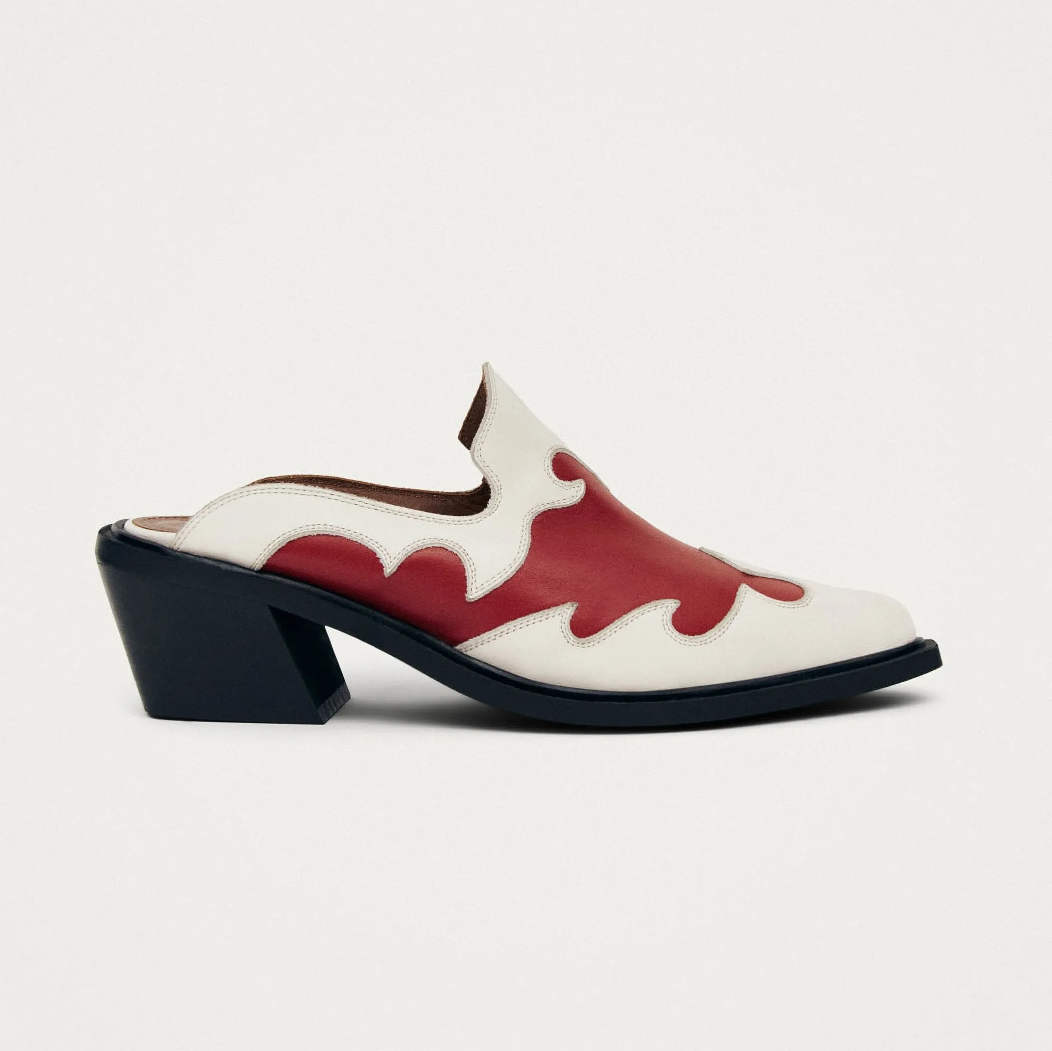 Weston Bicolor Red Cream Leather Mules