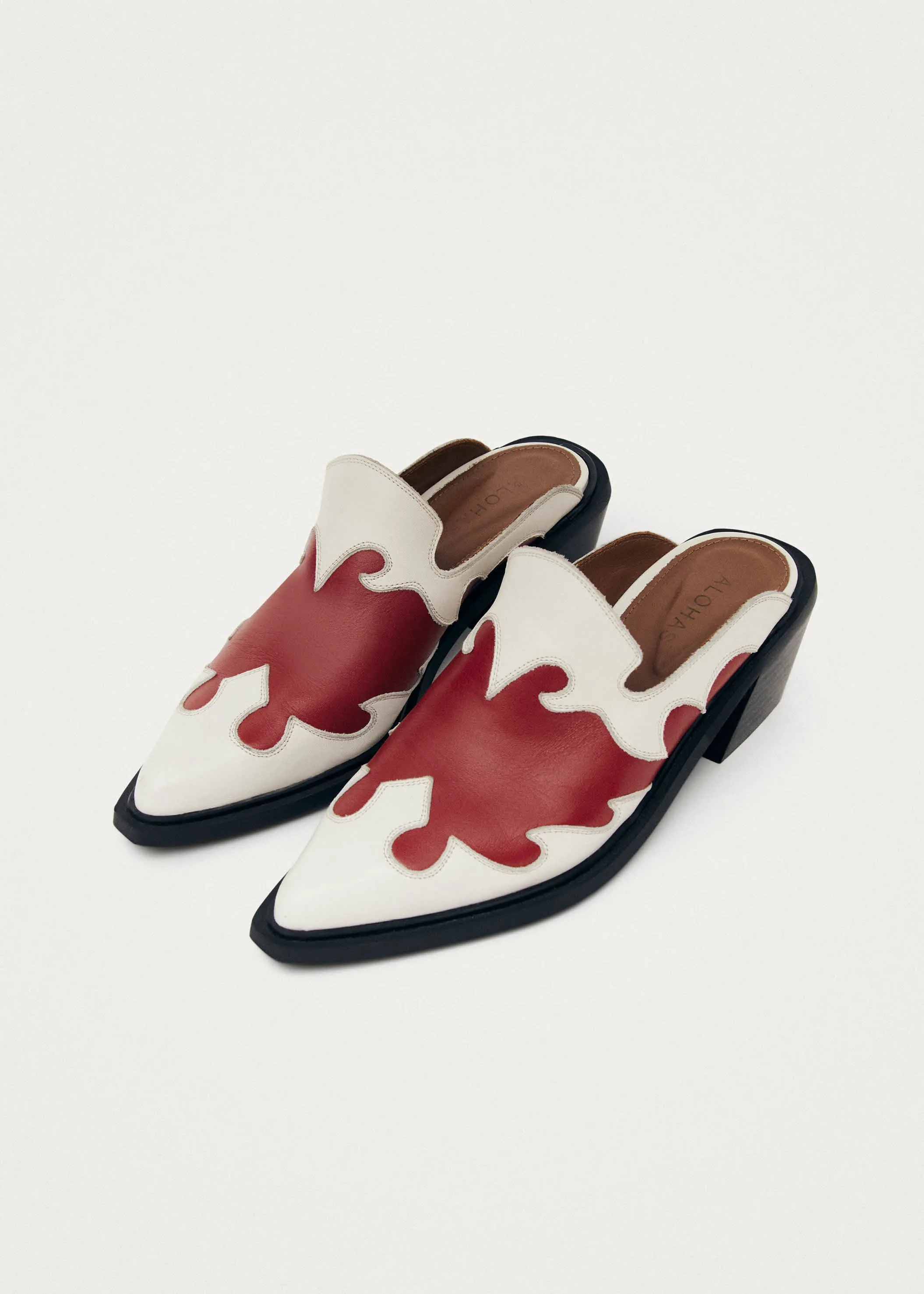 Weston Bicolor Red Cream Leather Mules